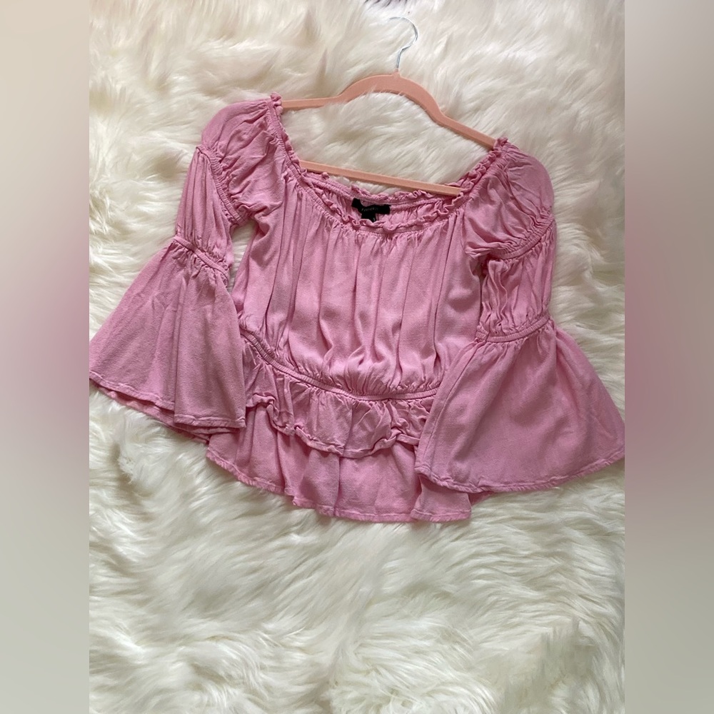 Forever 21 Pink Ruffle Bell Sleeve Blouse! - Picture 2 of 6